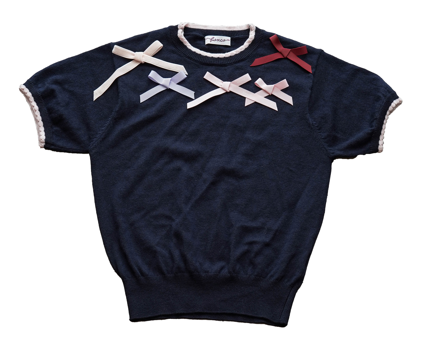 ネイビー ハーフスリーブセーター / Navy Half Sleeve Ribbon Jumper