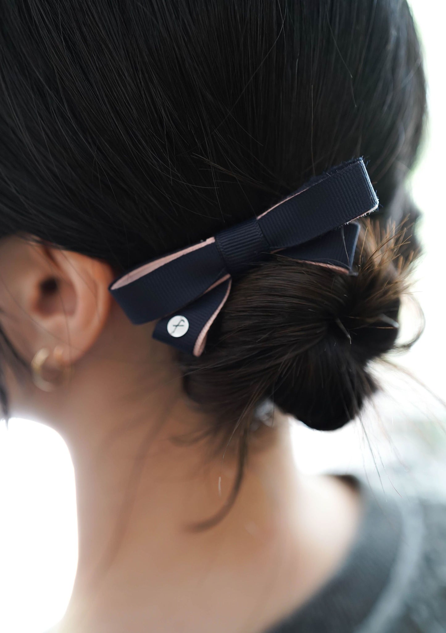 ネイビー ヘアクリップセット / Navy Ribbon Hair Clip Set
