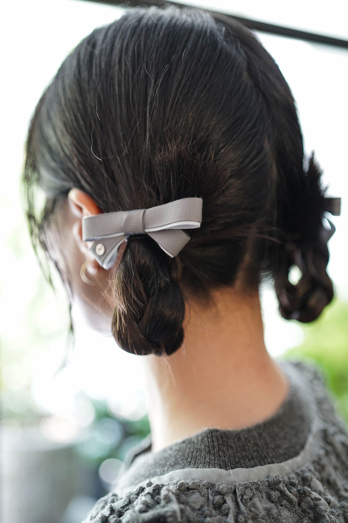 グレー ヘアクリップセット / Gray Ribbon Hair Clip Set