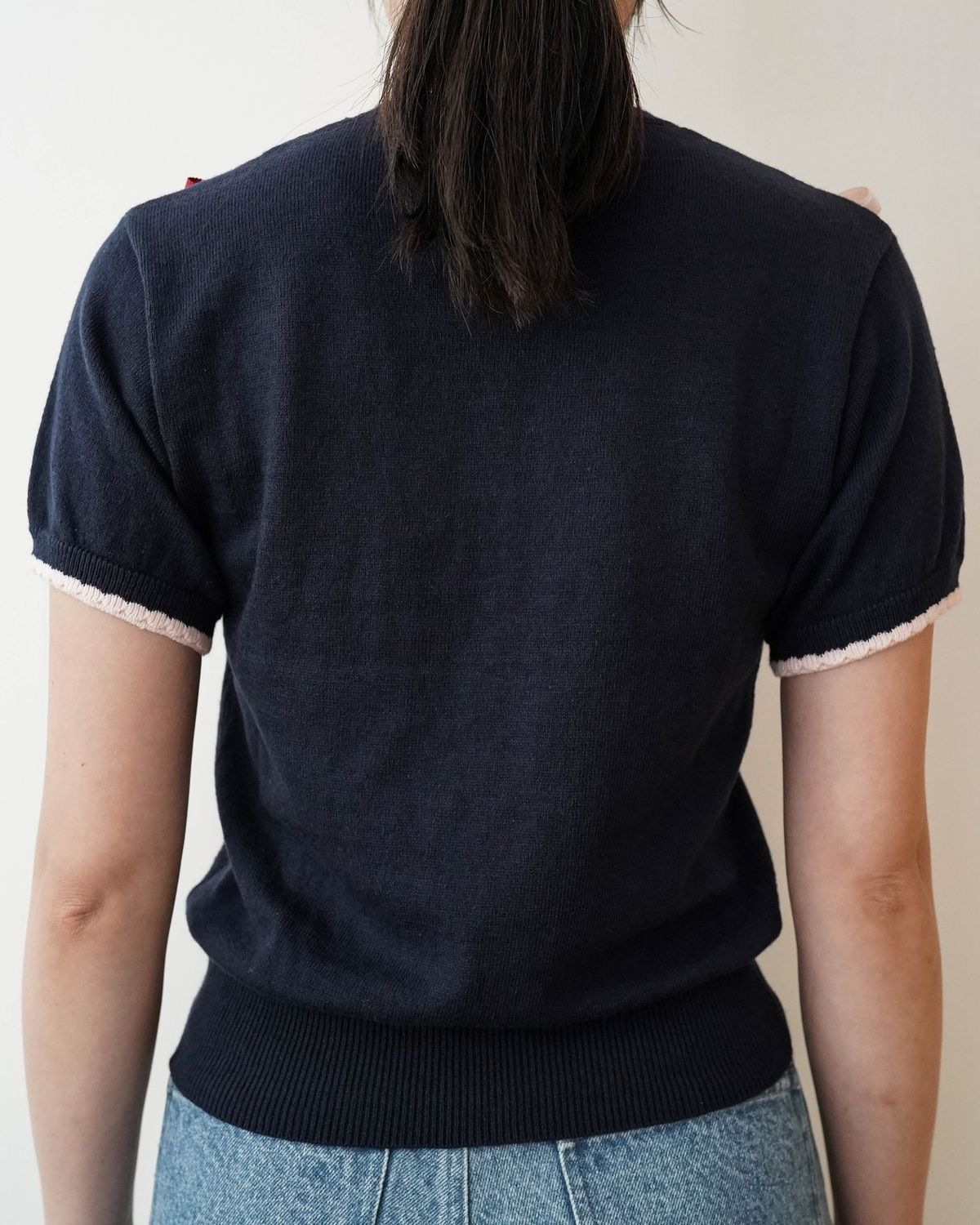ネイビー ハーフスリーブセーター / Navy Half Sleeve Ribbon Jumper