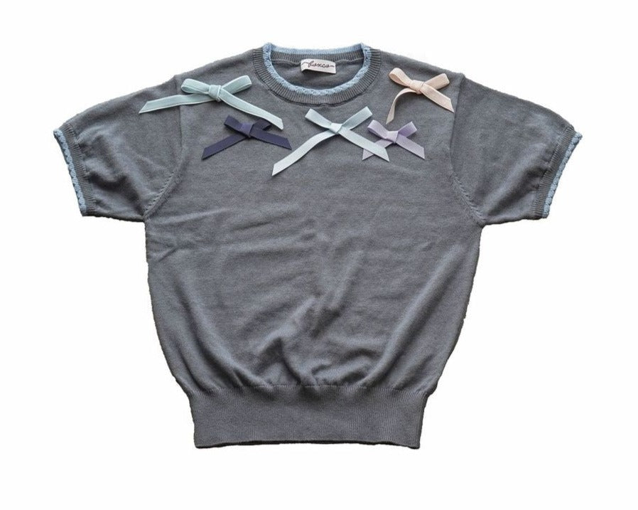 グレー ハーフスリーブセーター / Gray Half Sleeve Ribbon Jumper