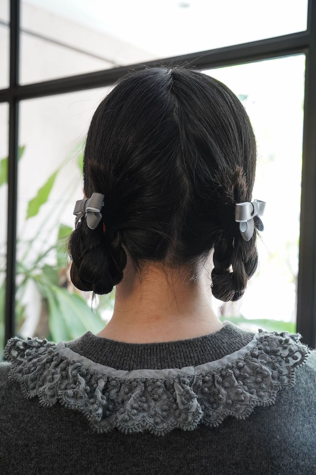 グレー ヘアクリップセット / Gray Ribbon Hair Clip Set