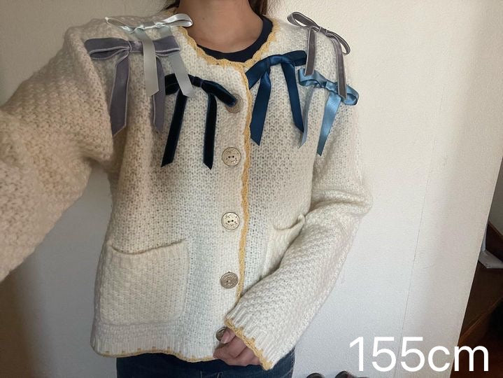 ホワイト リボンカーディガン /  White Ribbon Cardigan
